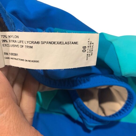 Karla Coletto Womens Blue Colorblock One Shoulder Ruched Swimsuit 6 Beach Cruise - Picture 3 of 5